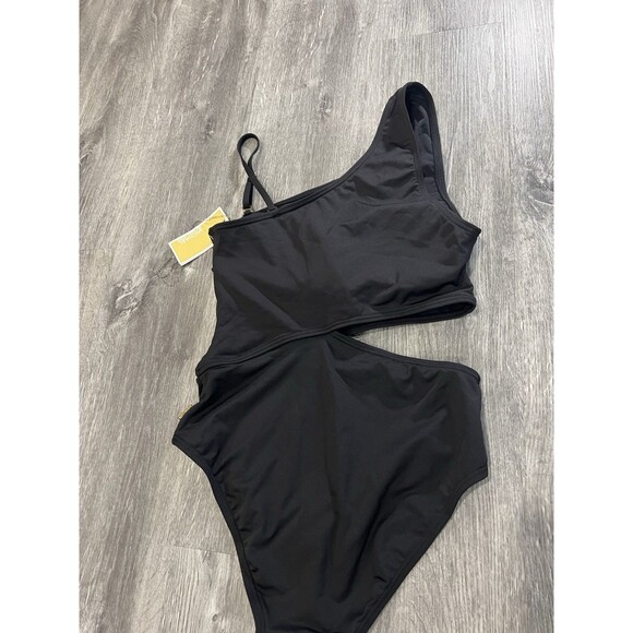 NWT $118 Michael Kors One-Piece Swimsuit Black Off Shoulder Side Cut Out 8 - Picture 8 of 10